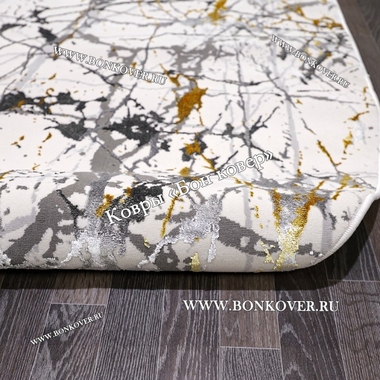 Турецкий Ковер Дизайн 28177 Белый с Золотистым Прямоугольный