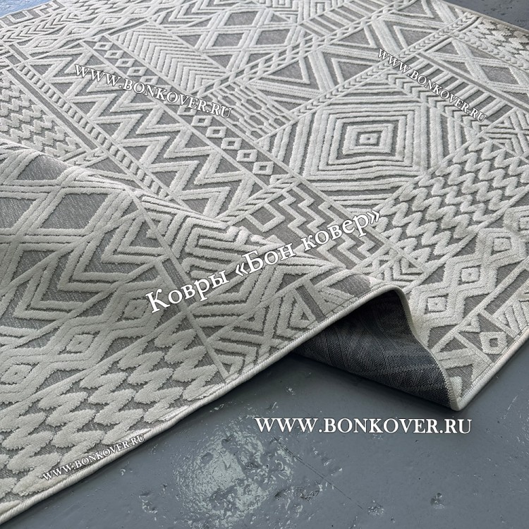 Тонкий Ковер для гостиной из артшелка дизайн 30299 Молочный